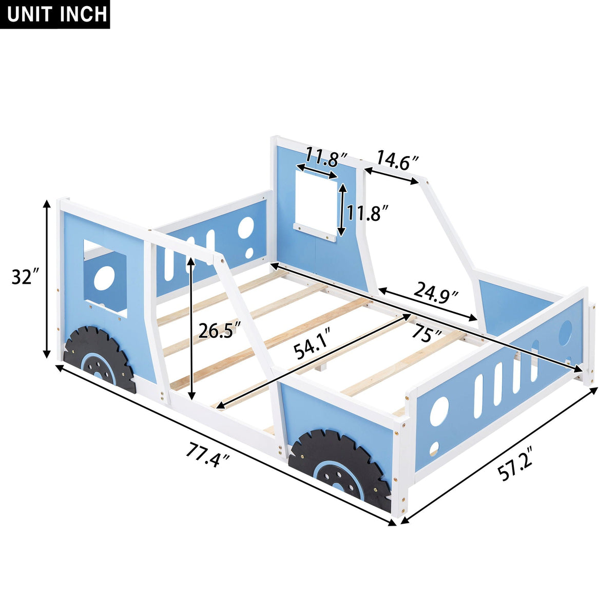 Classic Car Shaped Platform Bed With Wheels in blue and white wood frame by HouseOfZazla on Tampa Home & Garden Store