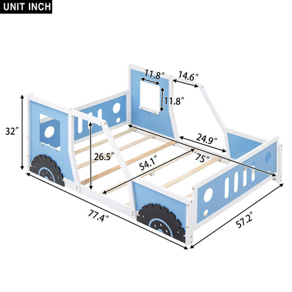 Classic Car Shaped Platform Bed With Wheels in blue and white wood frame by HouseOfZazla on Tampa Home & Garden Store