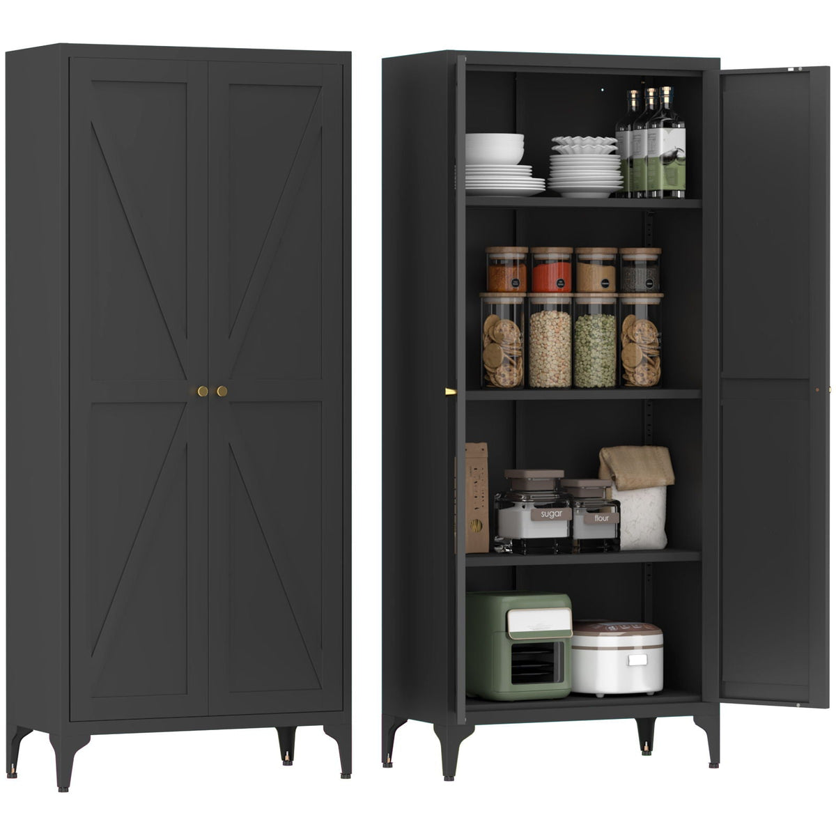 Adjustable 2-Door Kitchen Pantry Cabinet with Striped Design in dark gray by HouseOfZazla on Tampa Home & Garden Store