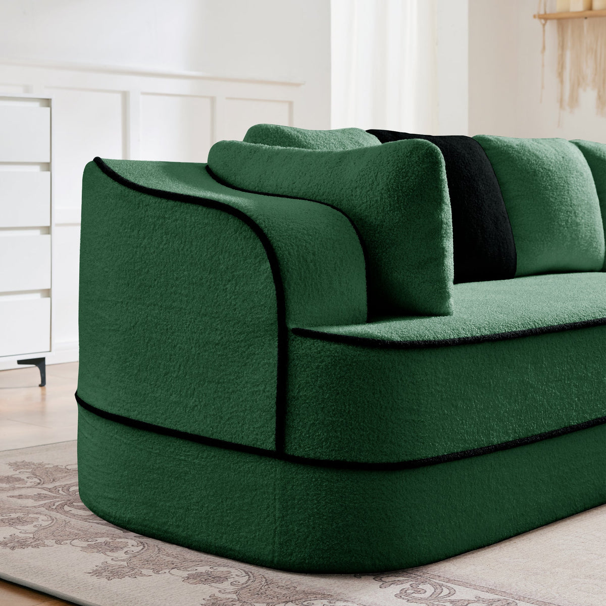 Elysees Left Chaise Sofa and Green Teddy Fabric