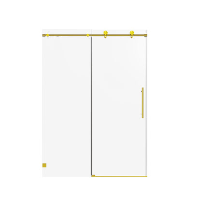 Frameless single sliding soft-close shower doors with gold hardware by HouseOfZazla on Tampa Home & Garden Store