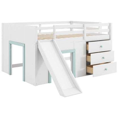 Modern white low loft bed with slide, 3 storage drawers and 2 doors on Tampa Home & Garden Store