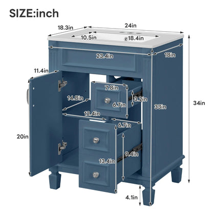 Blue Bathroom Vanity with Ceramic Sink Drawers
