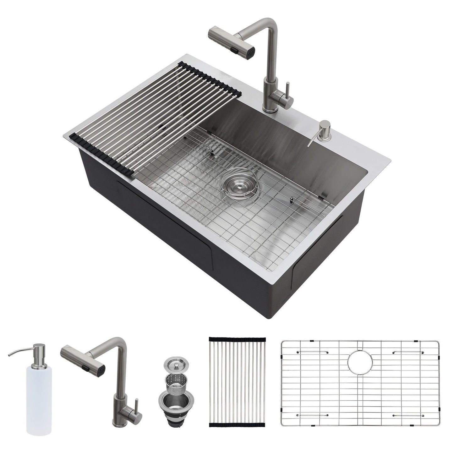 Drop In Kitchen Sink With Faucet And Dispenser