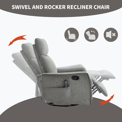 Heat massage manual recliner chair in gray fabric with rocker and swivel HouseOfZazla on Tampa Home & Garden Store