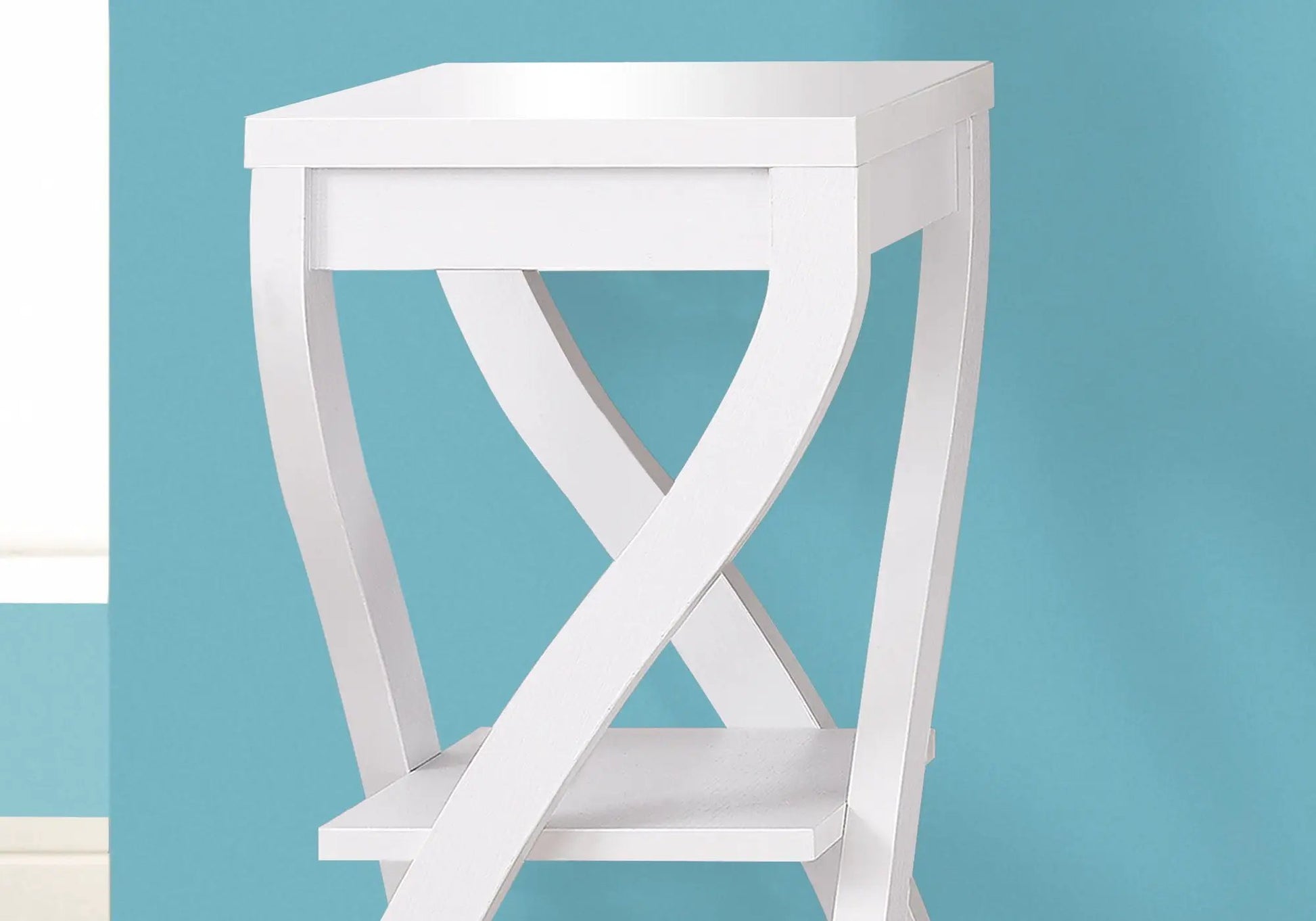 Accent Table white square top with crisscross legs, modern contemporary design on Tampa Home & Garden Store
