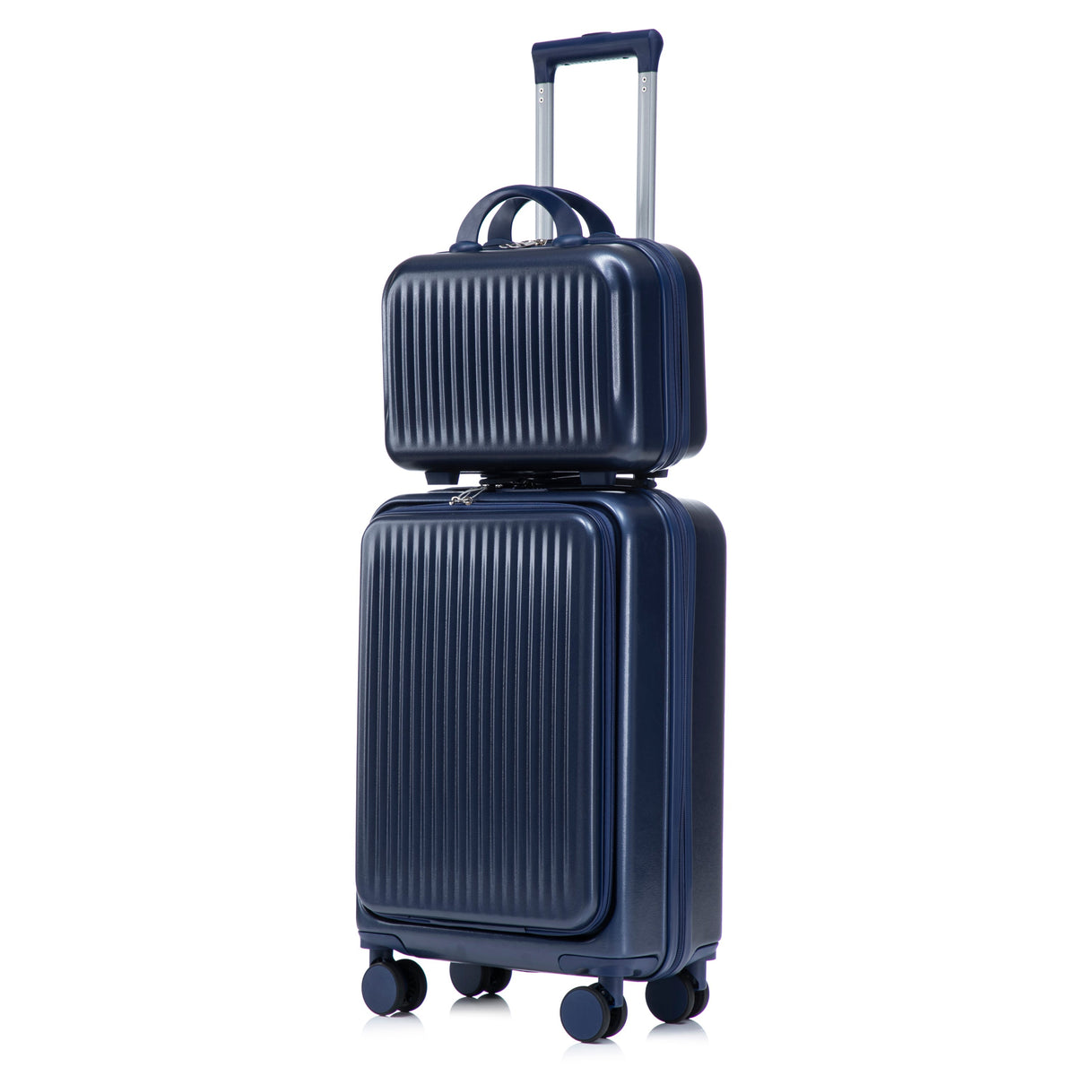 2-piece luggage set: HouseOfZazla navy ABS hard-shell with ribbed exterior, spinner wheels on Tampa Home & Garden Store