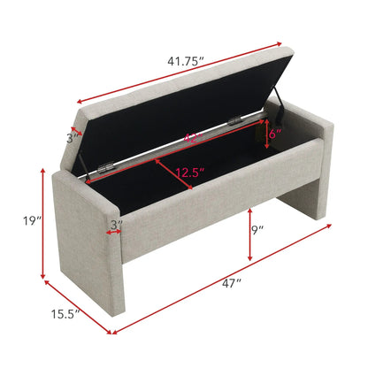 Modern beige upholstered storage bench with lid in linen fabric by Unique Piece Furniture on Tampa Home & Garden Store