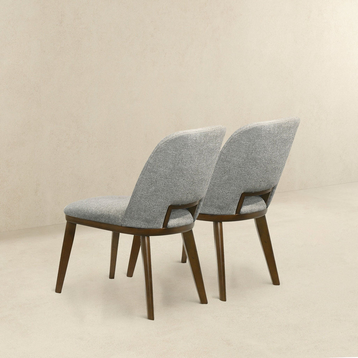 Modern dining chair set of 2 with walnut bases and gray upholstery on Tampa Home & Garden Store
