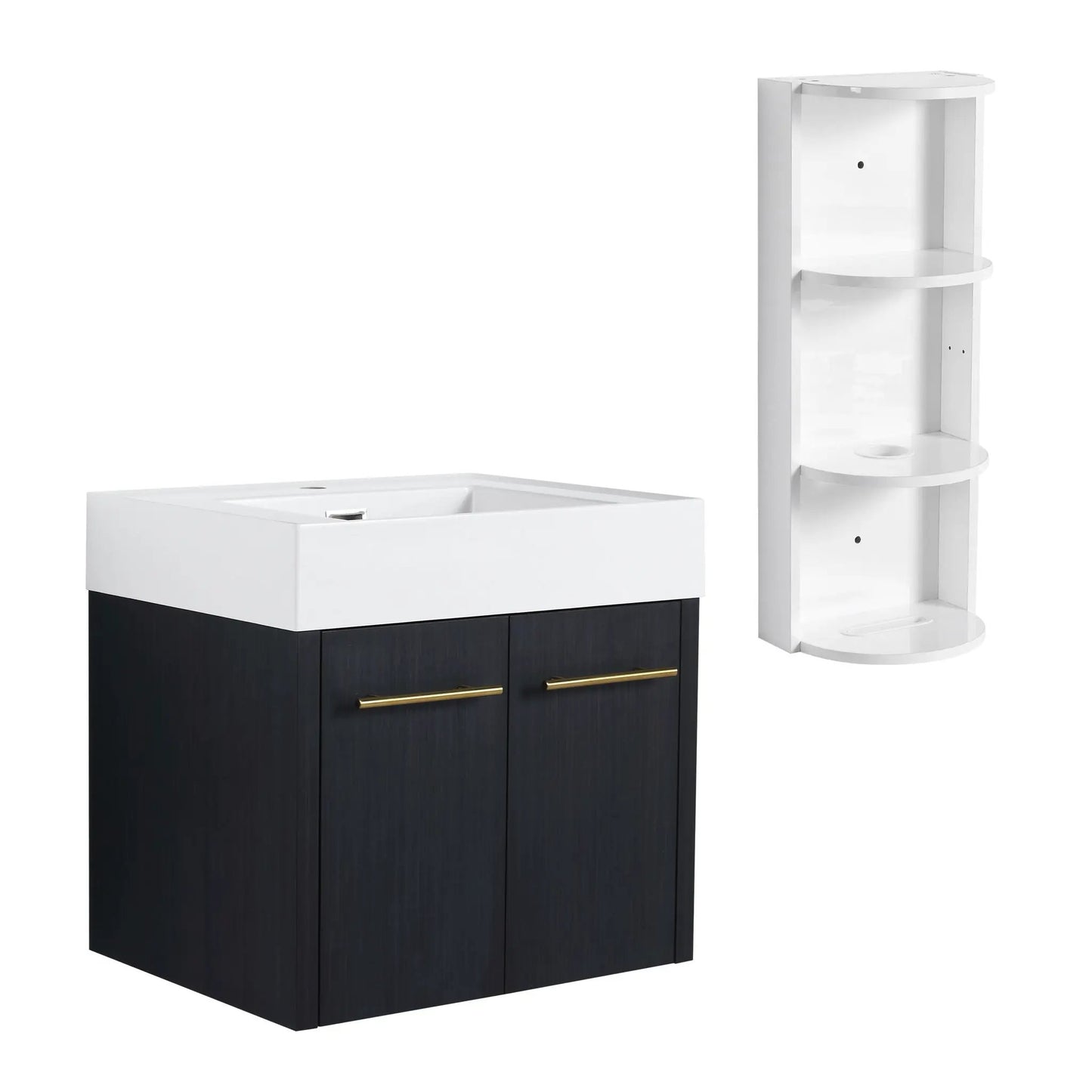 Modern Wall Mounted Vanity Resin Sink and Rack