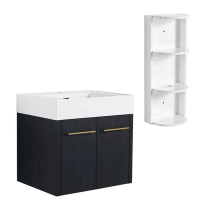 Modern Wall Mounted Vanity Resin Sink and Rack