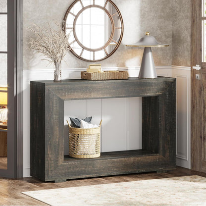 HouseOfZazla narrow entryway storage console with open shelf in dark charcoal finish on Tampa Home & Garden Store