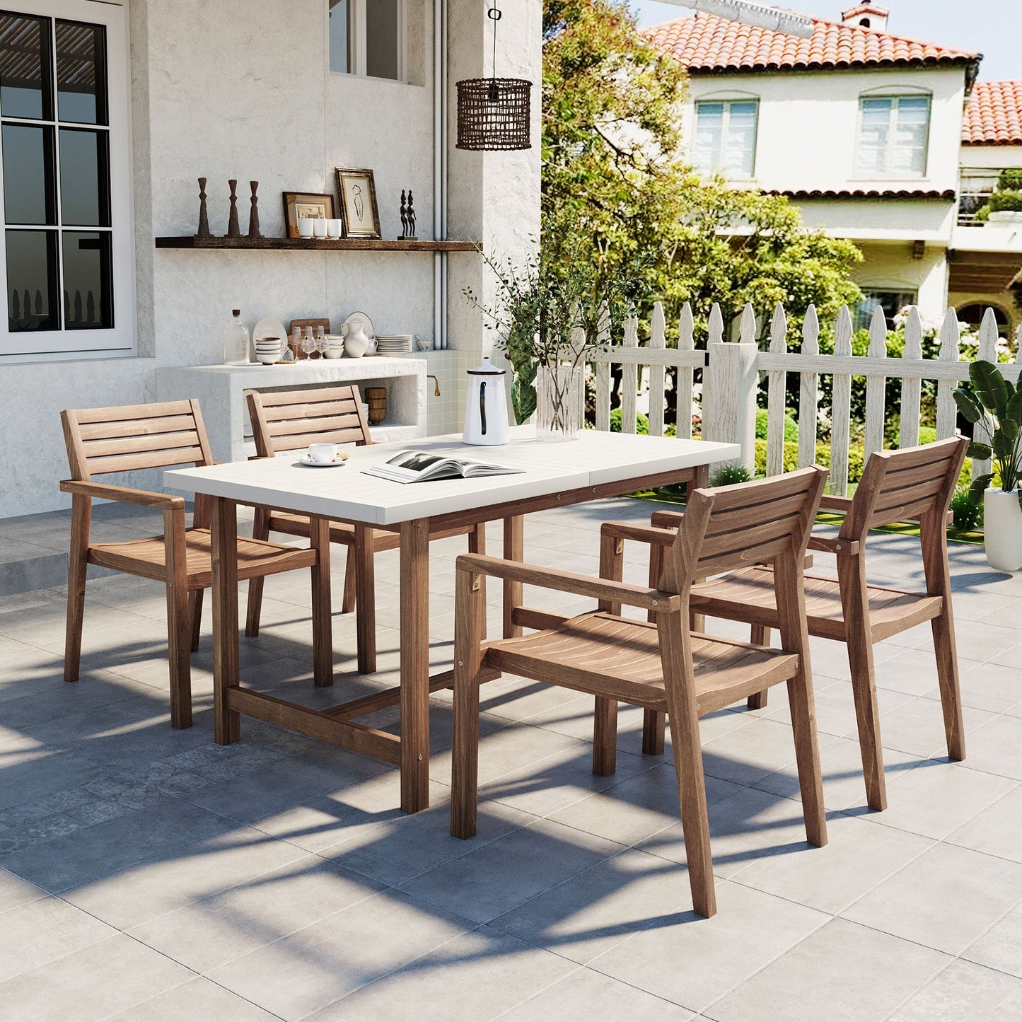 Five Piece Outdoor Acacia Wood Set and a Bench
