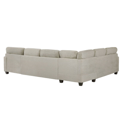 U-shaped sectional sofa with movable ottoman in beige ribbed fabric by HouseOfZazla on Tampa Home & Garden Store