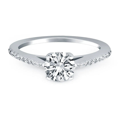 14k white gold engagement ring with a round center diamond and pave diamonds along the band on Tampa Home & Garden Store