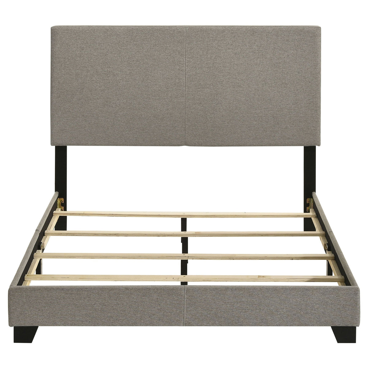 Efram panel bed upholstered gray fabric platform bed with wood slat base and black legs HouseOfZazla on Tampa Home & Garden Store
