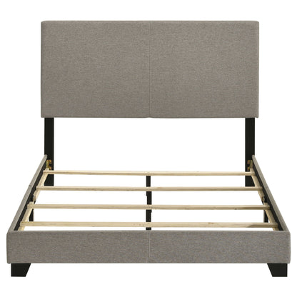 Efram panel bed upholstered gray fabric platform bed with wood slat base and black legs HouseOfZazla on Tampa Home & Garden Store