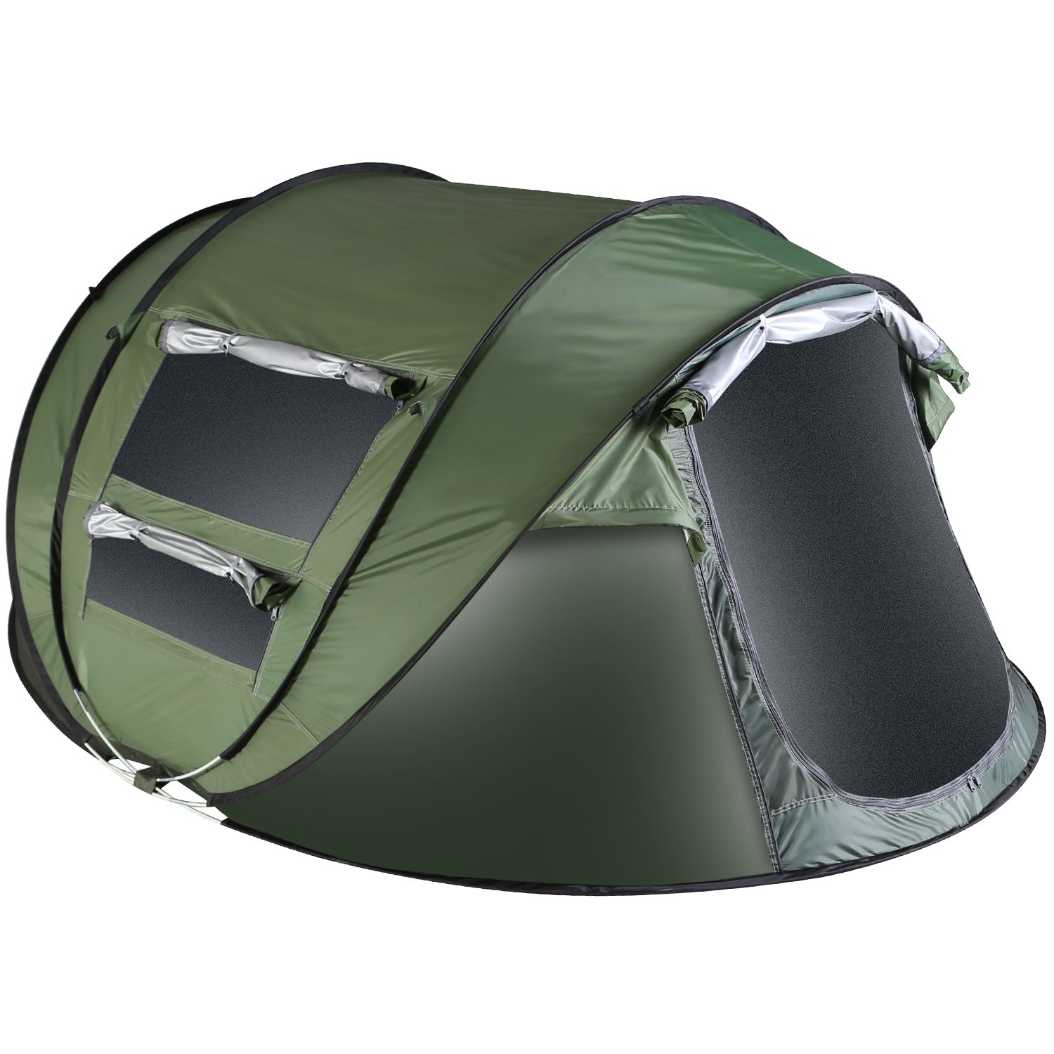 GemGear 3-4 person pop-up tent olive green with 2 mosquito net windows waterproof setup on Tampa Home & Garden Store