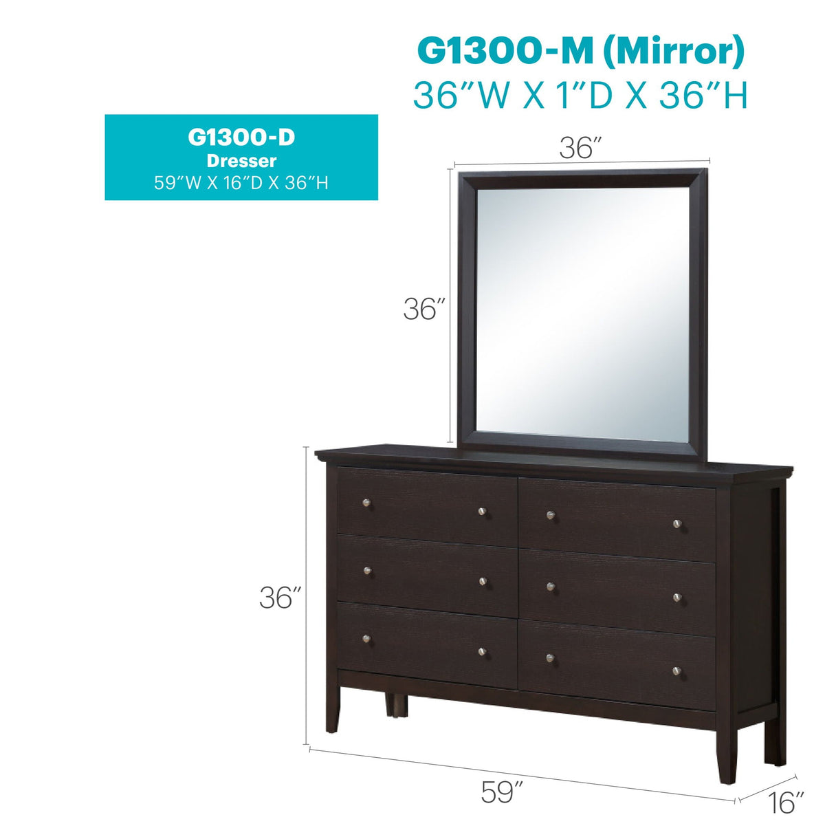Primo Dresser with durable hardwood frame and French dovetail drawers espresso finish mirror on Tampa Home & Garden Store