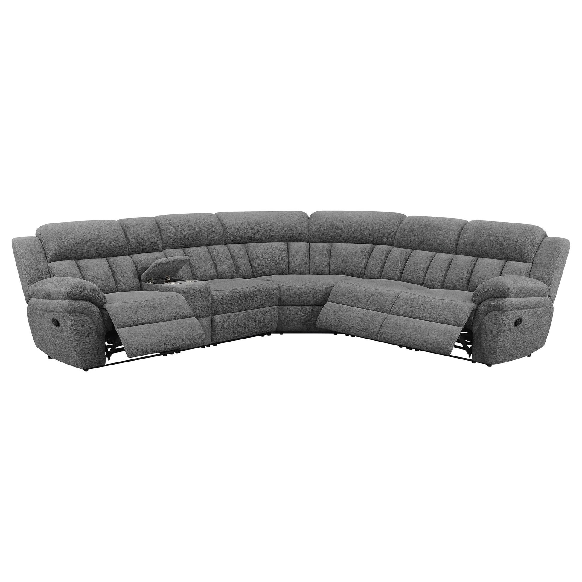 Divine 6 Piece Reclining Sectional by HouseOfZazla in gray fabric with curved chaise on Tampa Home & Garden Store
