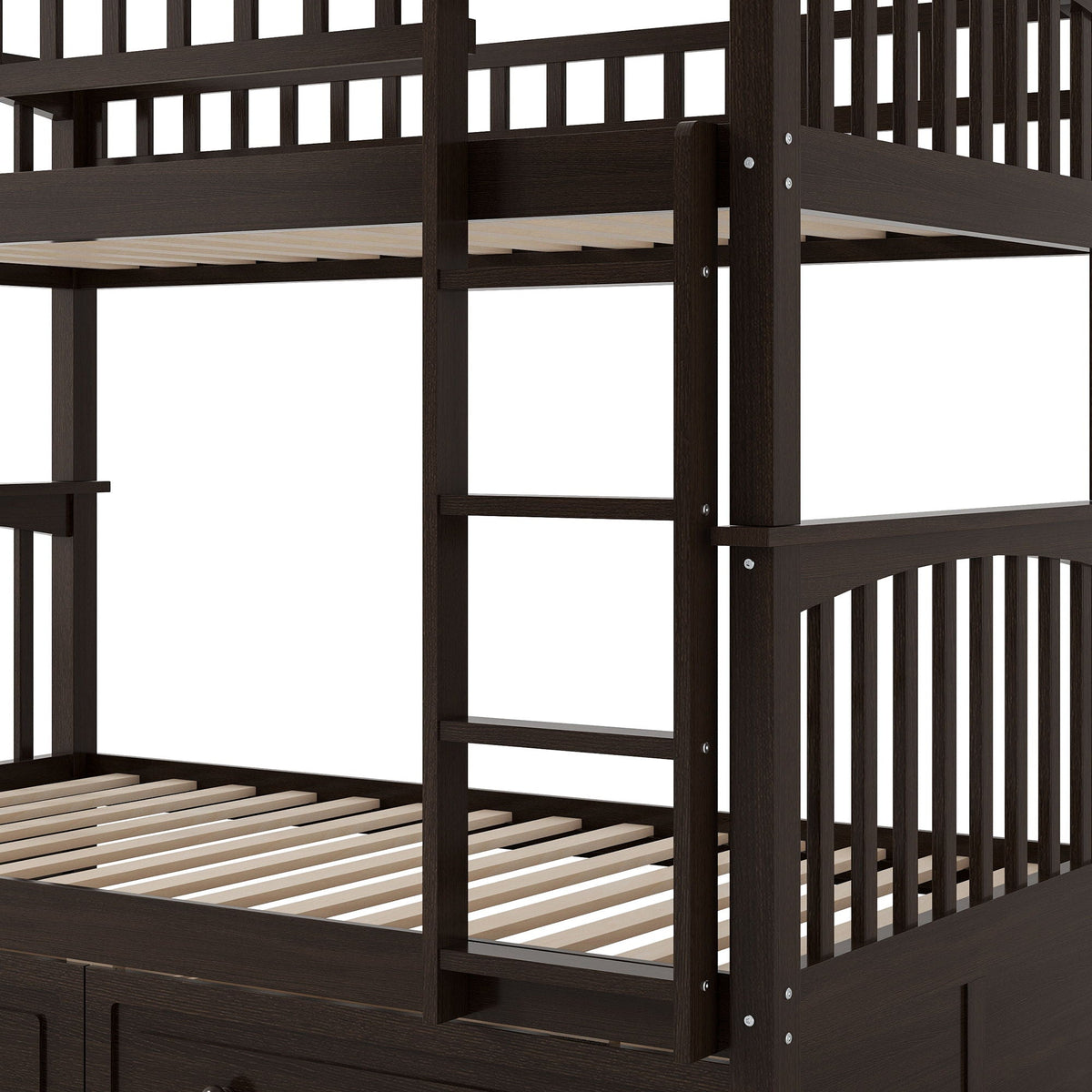 Bunk bed with drawers by HouseOfZazla in dark wood, convertible with slatted bases on Tampa Home & Garden Store