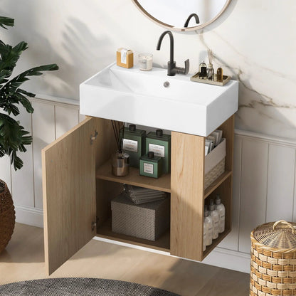 Compact Modern Floating Vanity with Ceramic Basin
