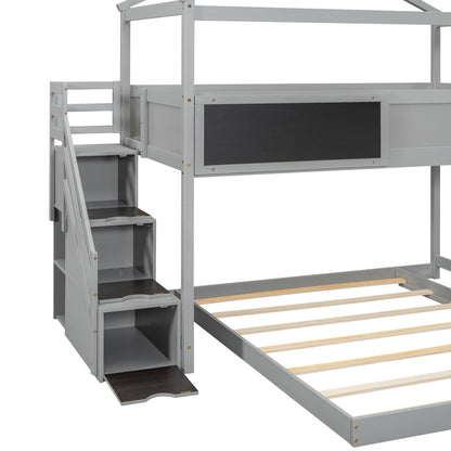 House Style Bunk Bed with storage staircase in grey, chalkboard panel, HouseOfZazla on Tampa Home & Garden Store