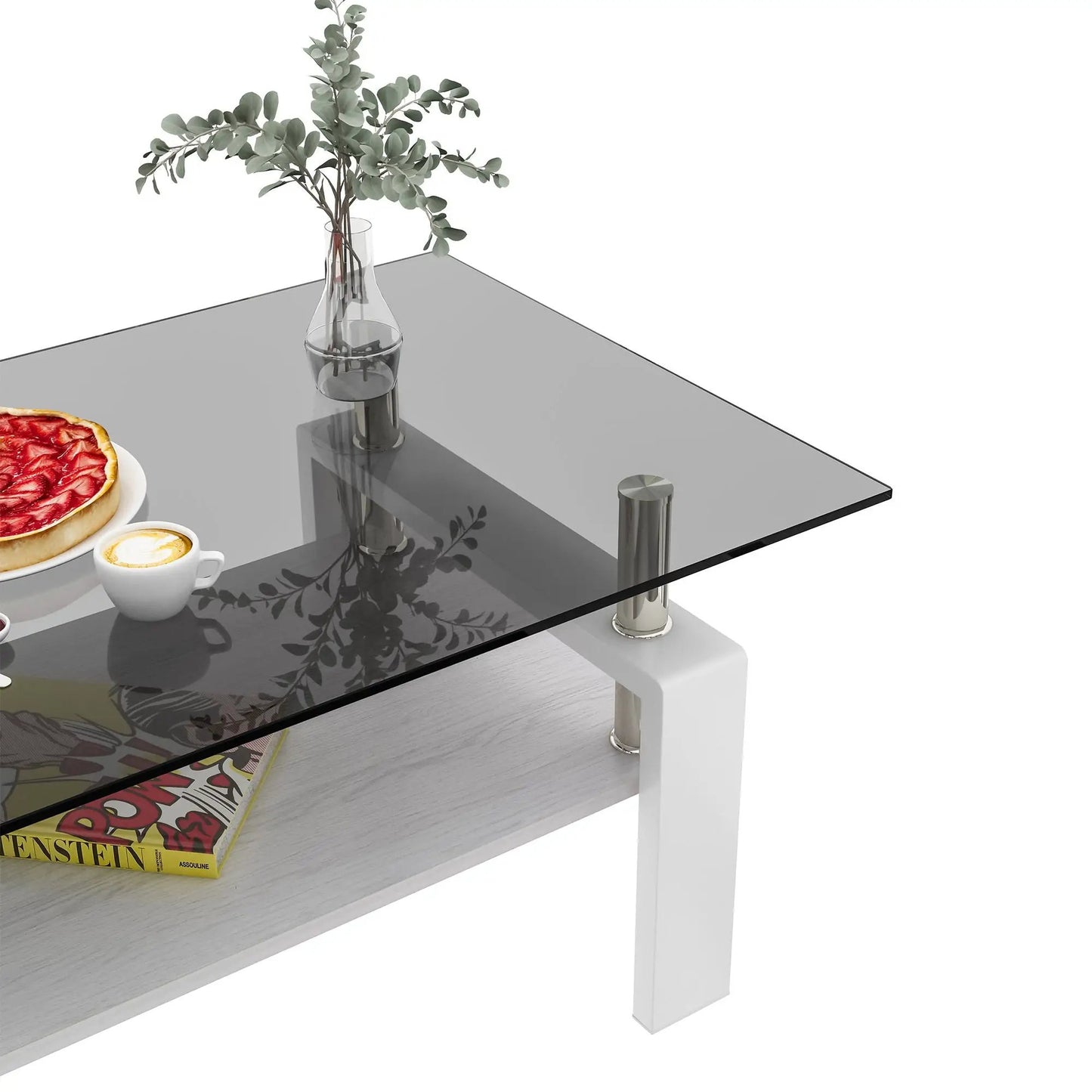 Rectangular Coffee Table With Tempered Glass Top