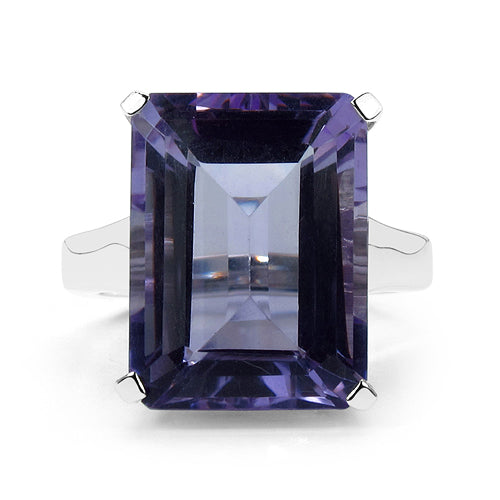 Ring 11.47 Carat Genuine Amethyst in .925 Sterling Silver with emerald-cut gemstone on Tampa Home & Garden Store