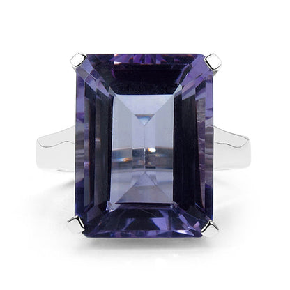 Ring 11.47 Carat Genuine Amethyst in .925 Sterling Silver with emerald-cut gemstone on Tampa Home & Garden Store