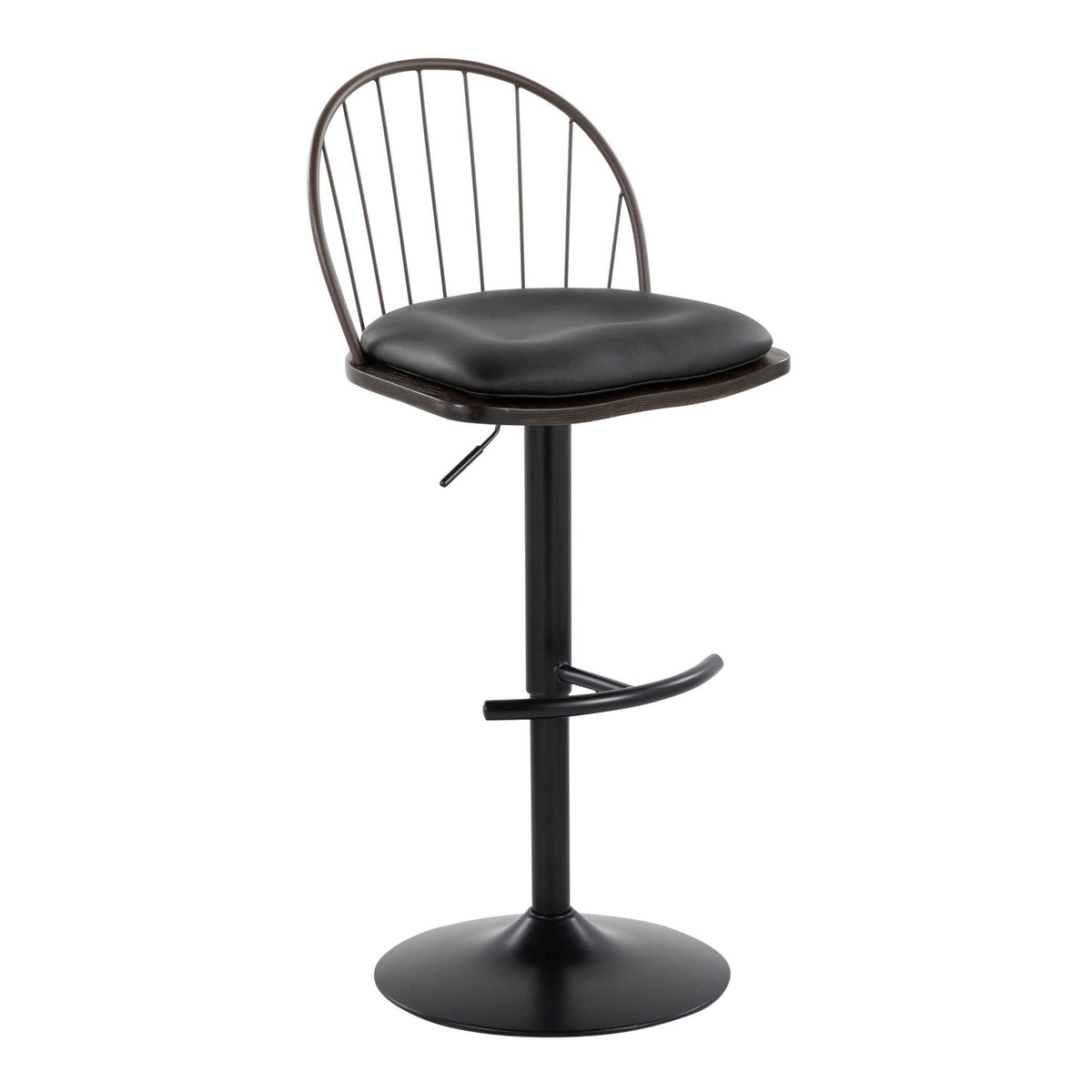 Farmhouse adjustable-height barstool set with swivel, bronze/black metal frame and black padded seat on Tampa Home & Garden Store