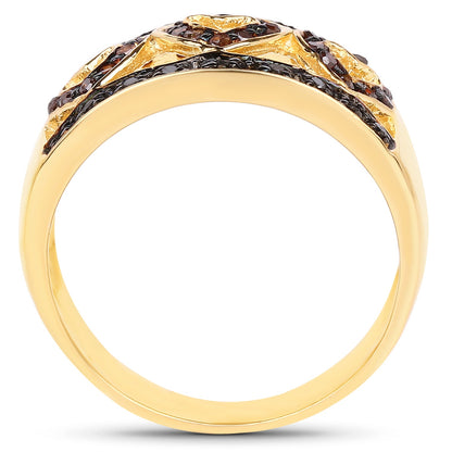 Gold plated ring with 14K yellow gold finish and black and red diamonds pavé on Tampa Home & Garden Store