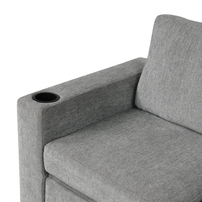 Convertible U-shaped sectional sofa in gray textured fabric with built-in cup holder armrest on Tampa Home & Garden Store
