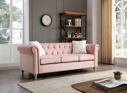 the Raisa Tufted Sofa and Nailhead Accents