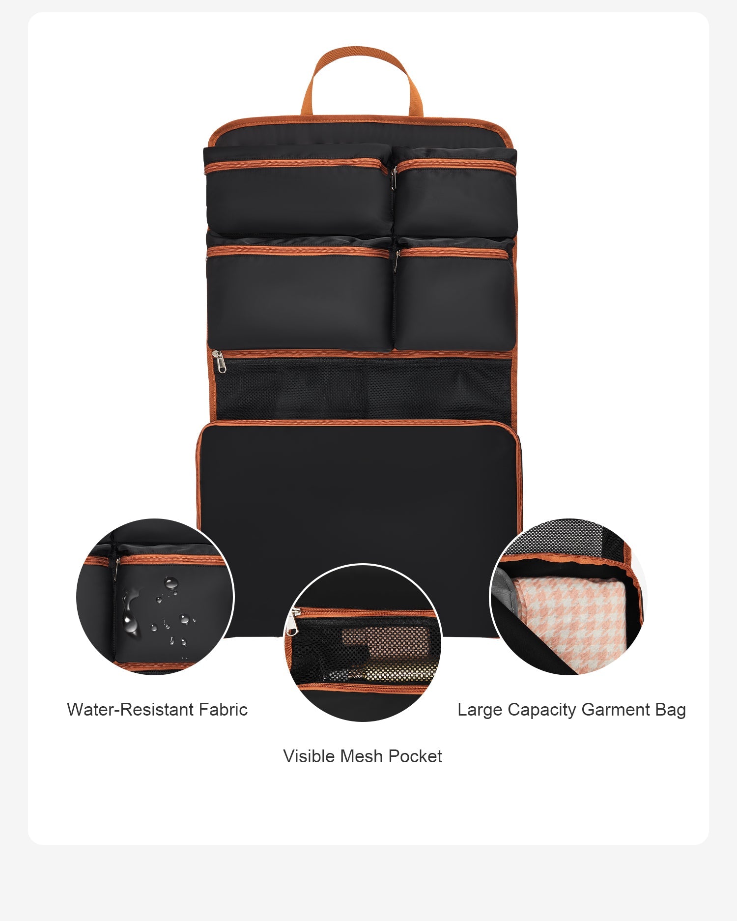 HouseOfZazla 5-Piece Hardside Luggage Set in black with orange trim and zippers on Tampa Home & Garden Store