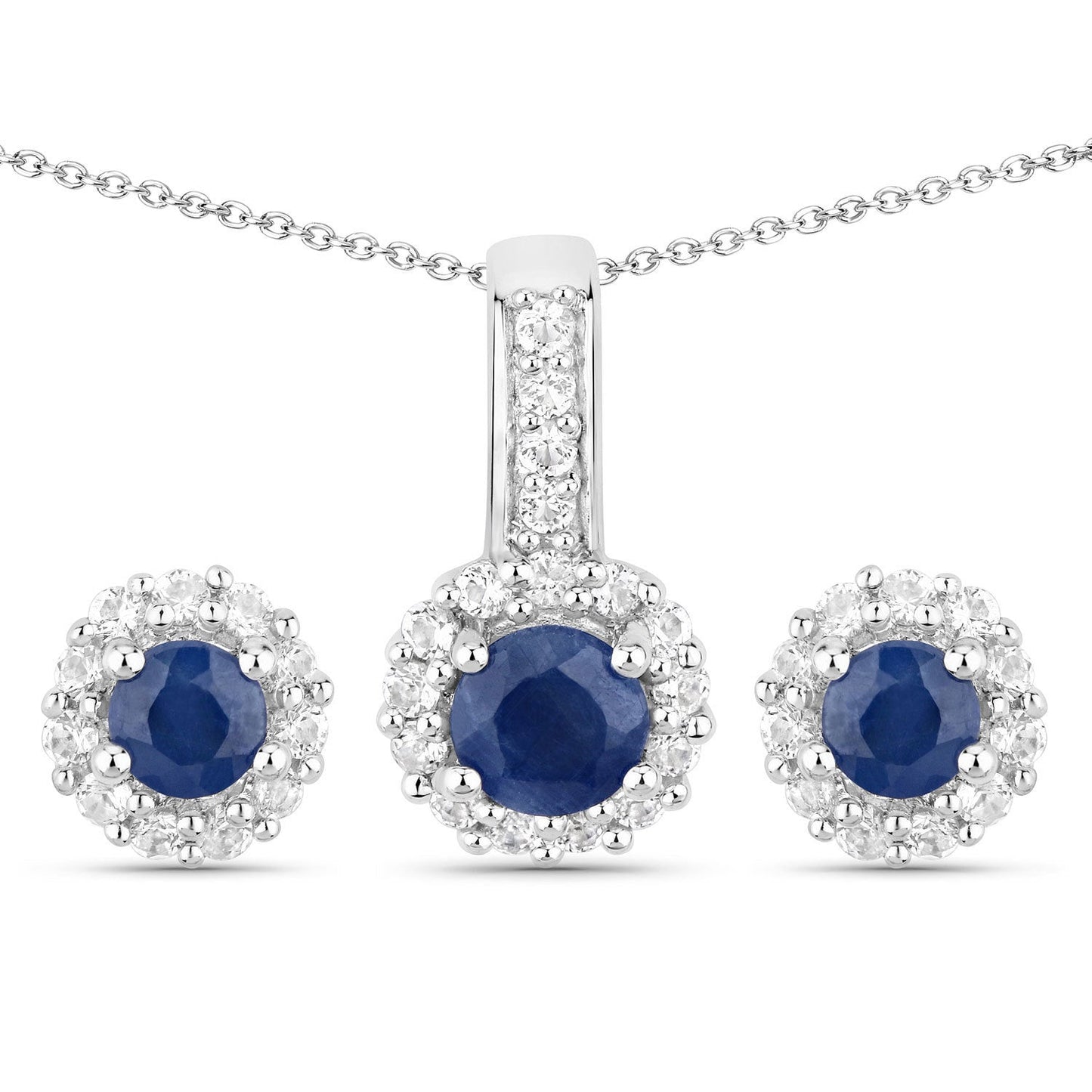 2.17 carat blue sapphire and white topaz .925 sterling silver jewelry set pendant earrings on Tampa Home & Garden Store