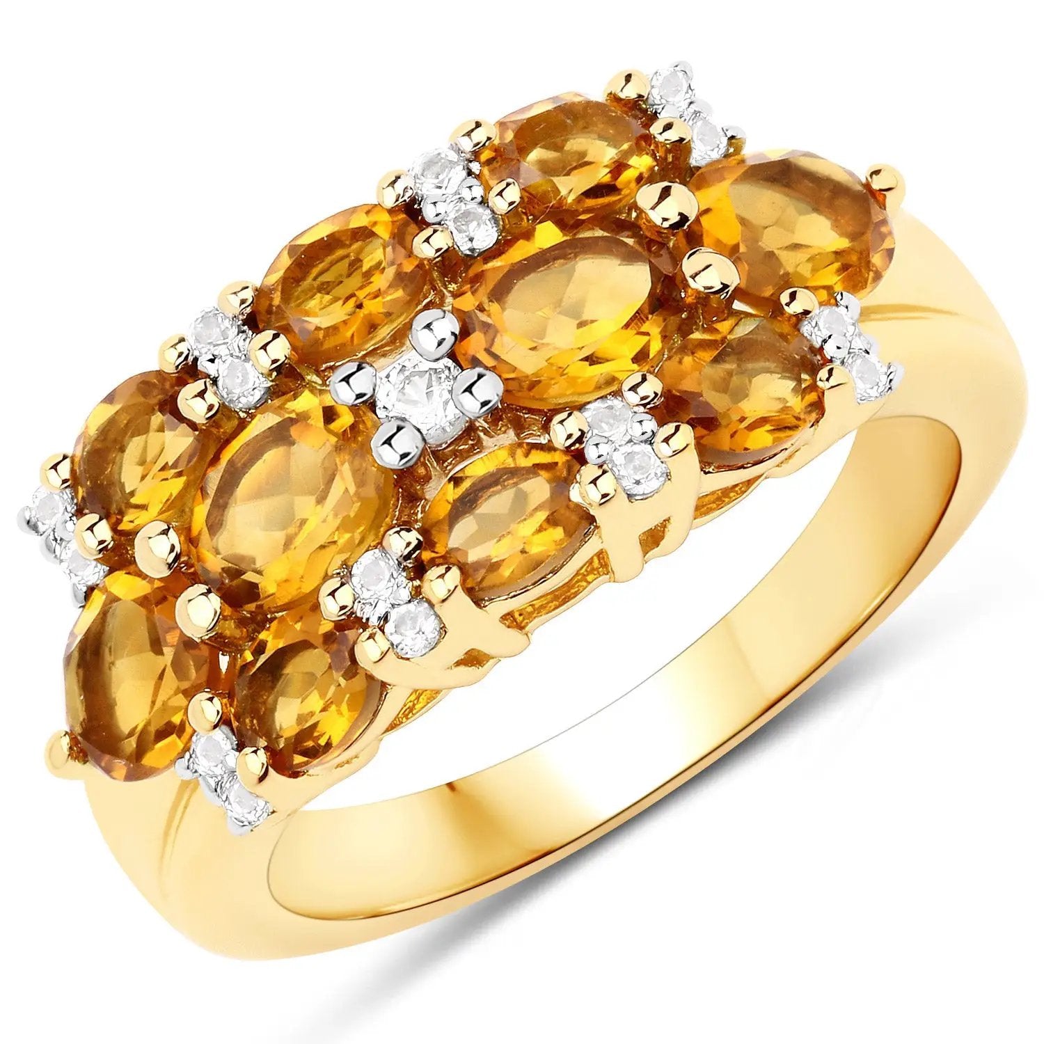 Ring 14K yellow gold plated citrine and white topaz cluster with oval stones and clear accents on Tampa Home & Garden Store