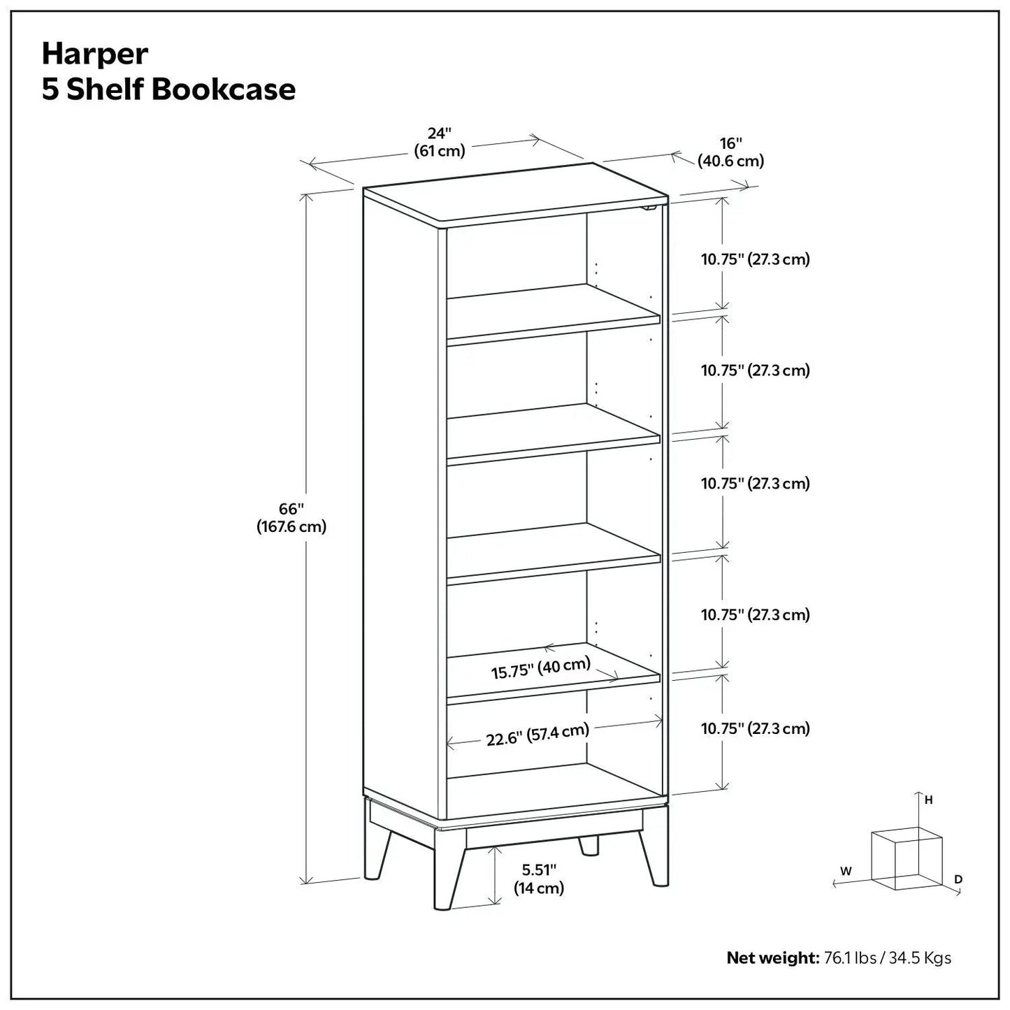 Harper 5 Shelf Bookcase with storage, 66in tall, 24in wide by Unique Piece Furniture on Tampa Home & Garden Store