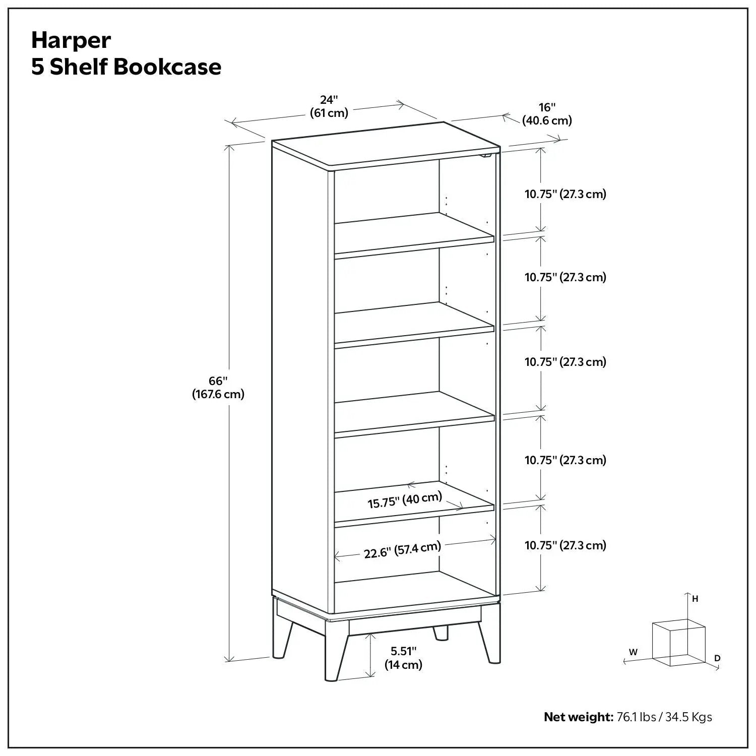 Harper 5 Shelf Bookcase with storage, 66in tall, 24in wide by Unique Piece Furniture on Tampa Home & Garden Store