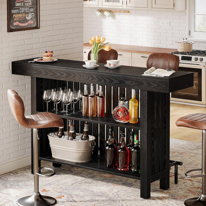 2 Tier Mini Bar Table for Kitchen - Black by HouseOfZazla with two stools on Tampa Home & Garden Store