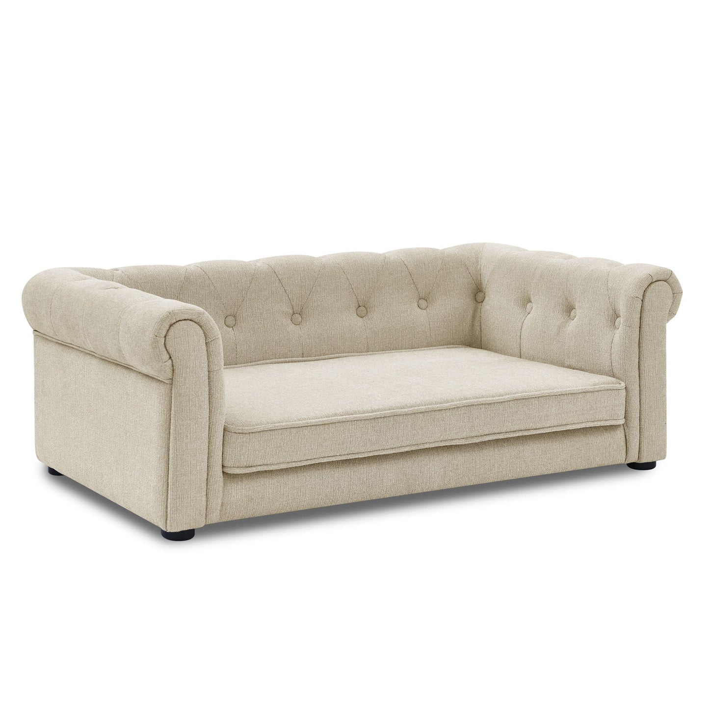 Modern Elegant Rectangle Pet Bed elevated dog sofa beige tufted fabric HouseOfZazla on Tampa Home & Garden Store