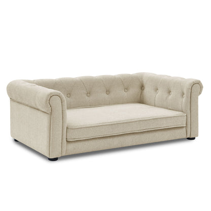 Modern Elegant Rectangle Pet Bed elevated dog sofa beige tufted fabric HouseOfZazla on Tampa Home & Garden Store