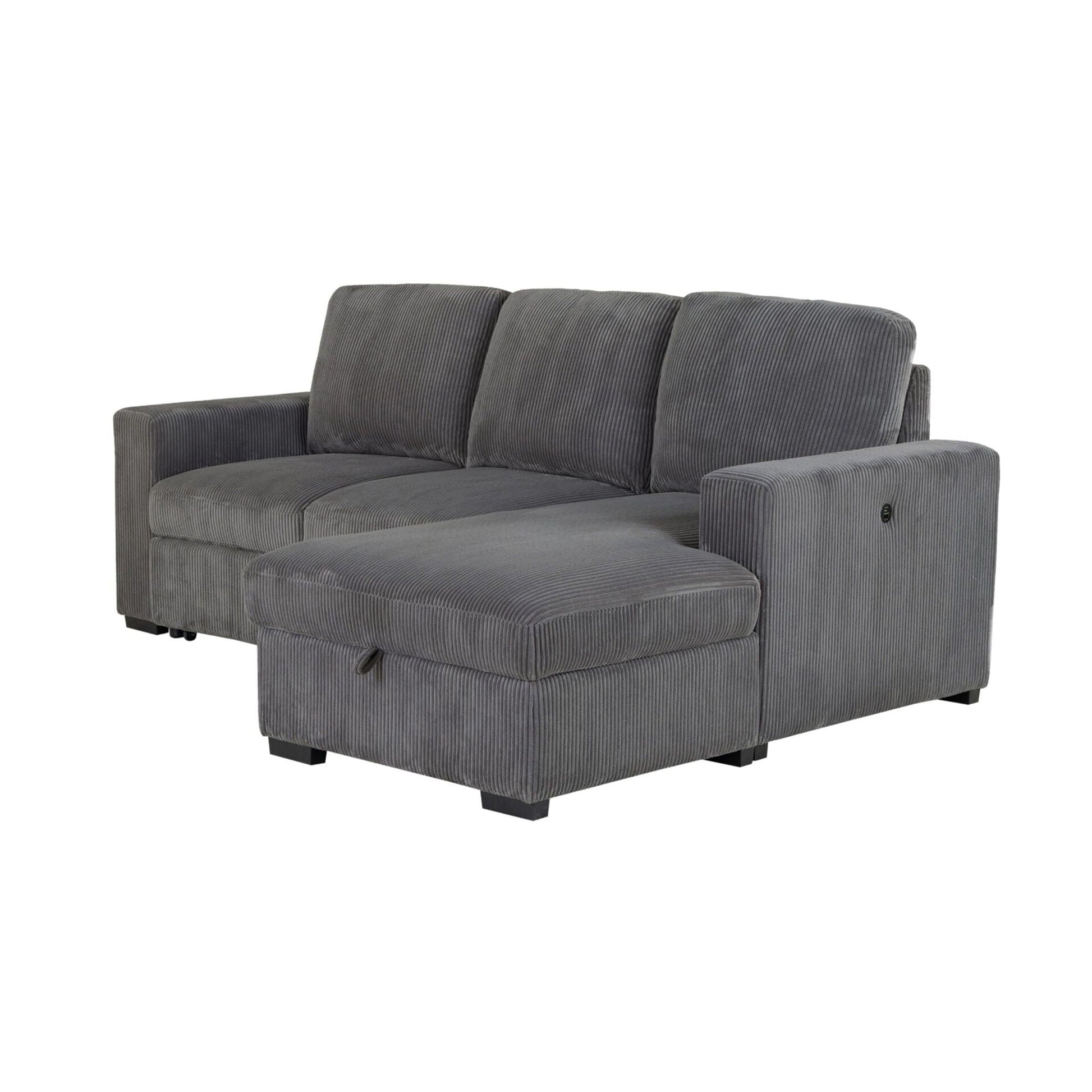 Melody contemporary sectional sofa gray corduroy upholstery, stationary design on Tampa Home & Garden Store