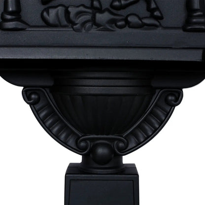 Cast aluminum mailbox post with ornate black scrollwork for outdoor decor on Tampa Home & Garden Store