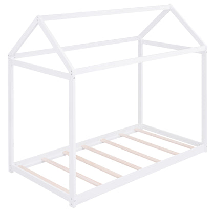 Wooden house-shaped platform bed frame in white with natural wood slats on Tampa Home & Garden Store