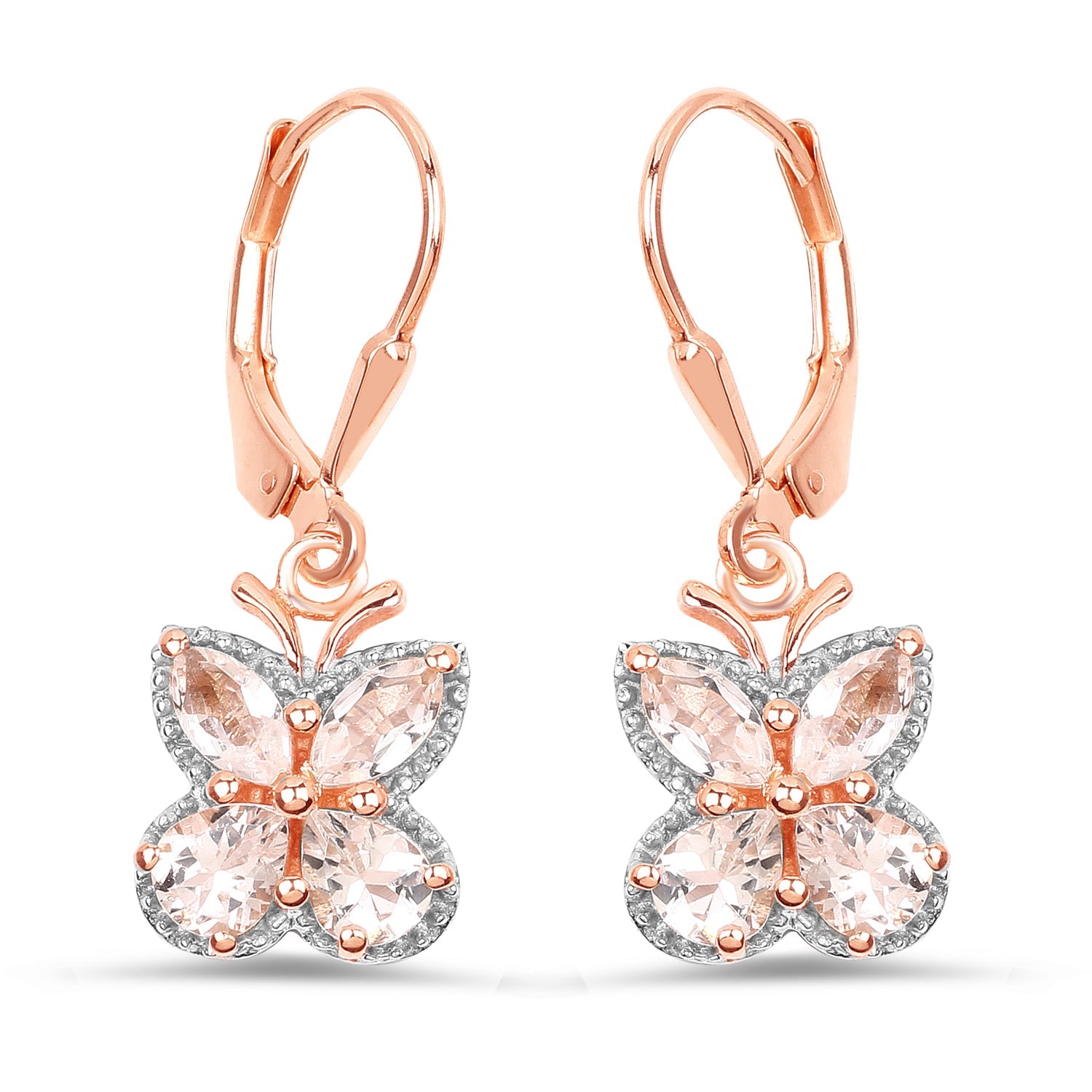 Earrings rose gold plated 18K with 1.88ct Morganite butterfly and crystal halo by Bids.com on Tampa Home & Garden Store