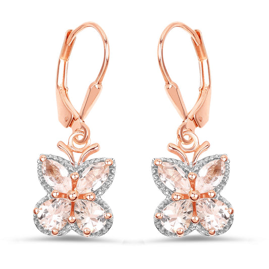 Earrings rose gold plated 18K with 1.88ct Morganite butterfly and crystal halo by Bids.com on Tampa Home & Garden Store