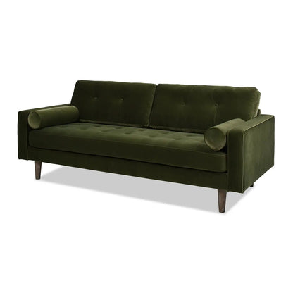 Nicholas olive green mid-century velvet sofa with tufted back and tapered wood legs on Tampa Home & Garden Store
