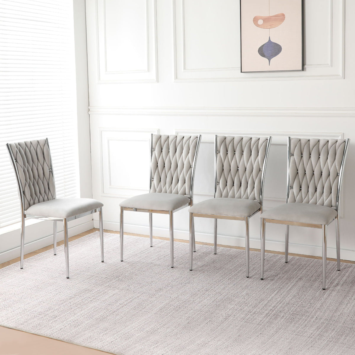 Modern dining chair set with ergonomic back, gray fabric and chrome legs, multiple chairs on Tampa Home & Garden Store