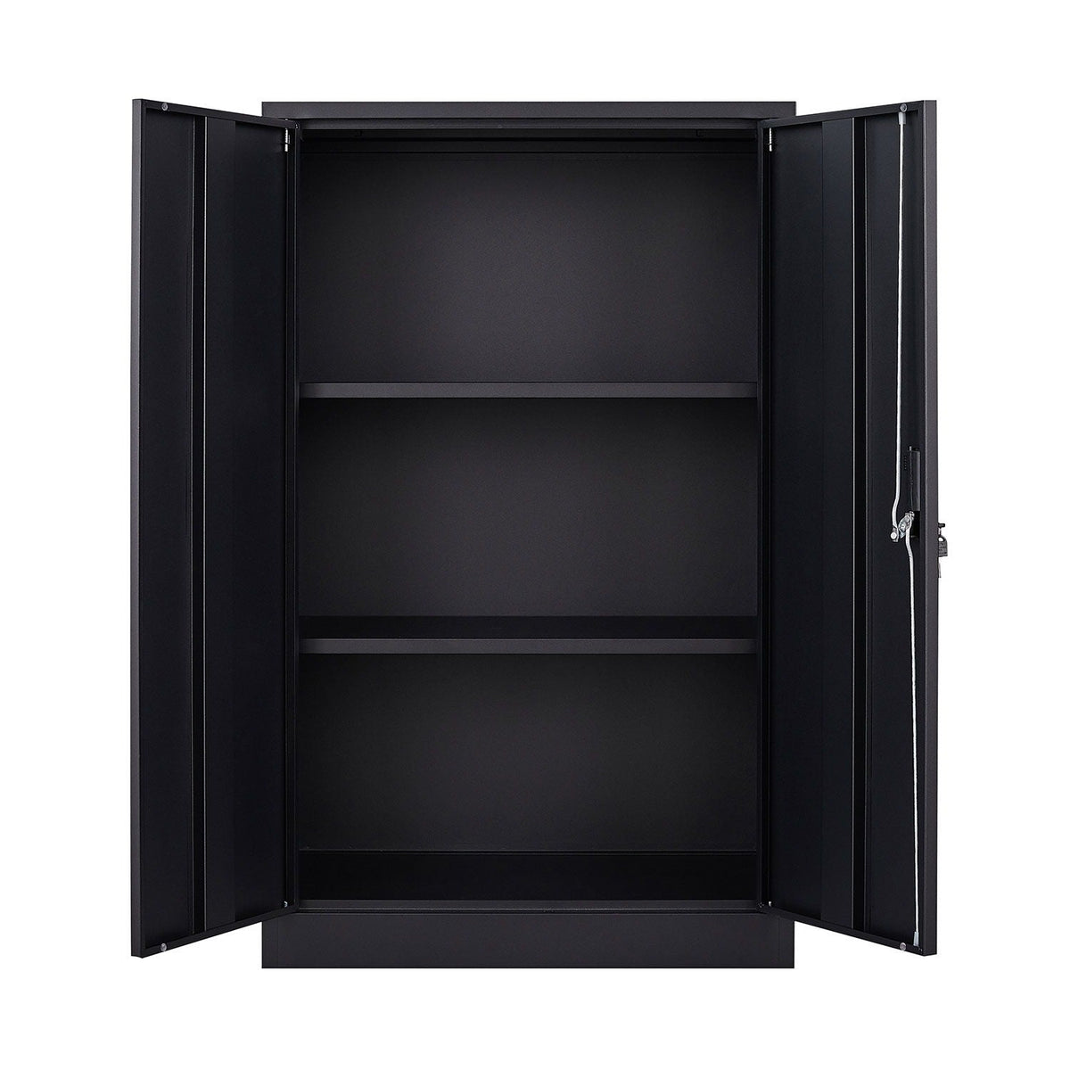 HouseOfZazla metal storage cabinet with locking double doors and adjustable shelf in black on Tampa Home & Garden Store